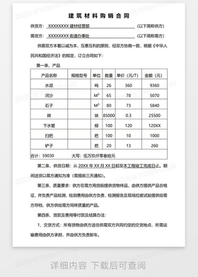 建筑材料购销合同Word模板（适用于家具销售）